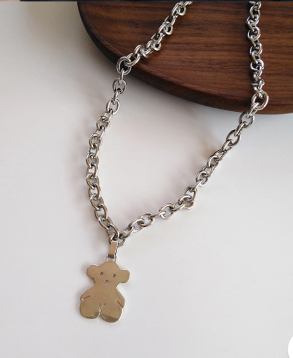 Silver teddy bear neck chain - Silver